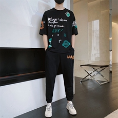 22新款夏季潮流时尚T恤男装青少年宽松休闲圆领套装F309P68，男装休闲套装，电商A086