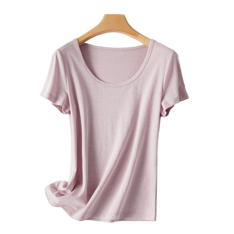 WE【丝滑醋酸桑蚕丝】黑科技！120S夏季正肩大圆领显瘦短袖T恤女，女装T恤，奢优羊绒
