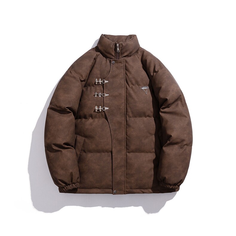 白底立领PU皮复古做旧面料金属飞机扣设计棉衣男MY77726P148控198，男装棉衣，星座227-7