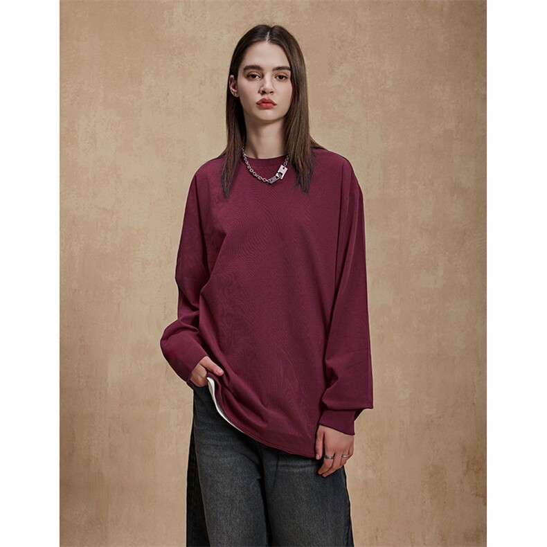 230克重磅精梳纯棉纯色光板平口袖口美式长袖T恤打底衫Y55，男装T恤，电商A486-1