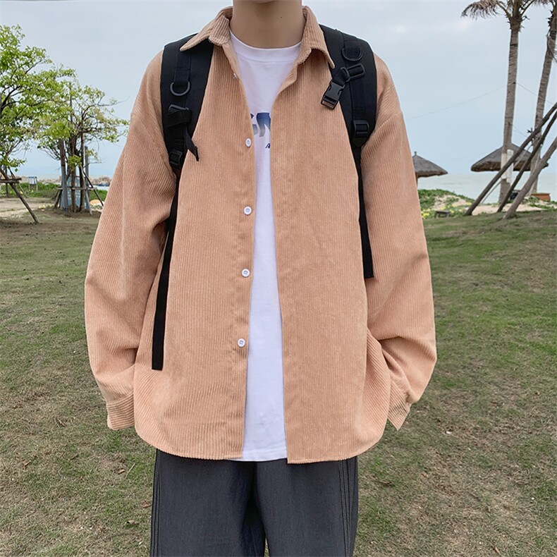 百搭灯芯绒衬衫春秋款男士宽松长袖衬衣休闲外穿上衣W1107-P35,男装夹克,星座512-2