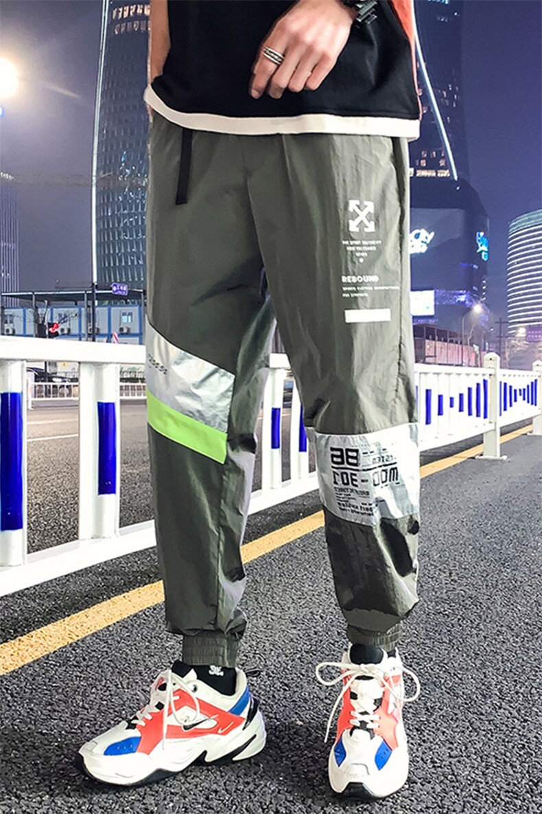 2021春季新款港风男士反光拼色九分裤运动小脚裤A438-5092-P50,男装休闲裤,电商A438