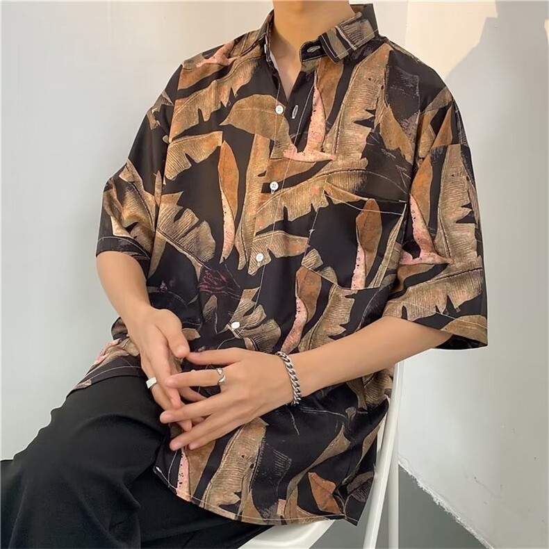涂鸦花衬衫男女夏季潮流港风复古bf宽松夏威夷衬衫S1101P26,男装衬衫,星座1116-2