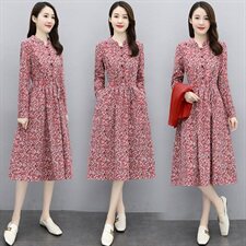 欣贝拉新款长袖碎花连衣裙XBL098优雅显瘦，女装连衣裙，欣贝拉