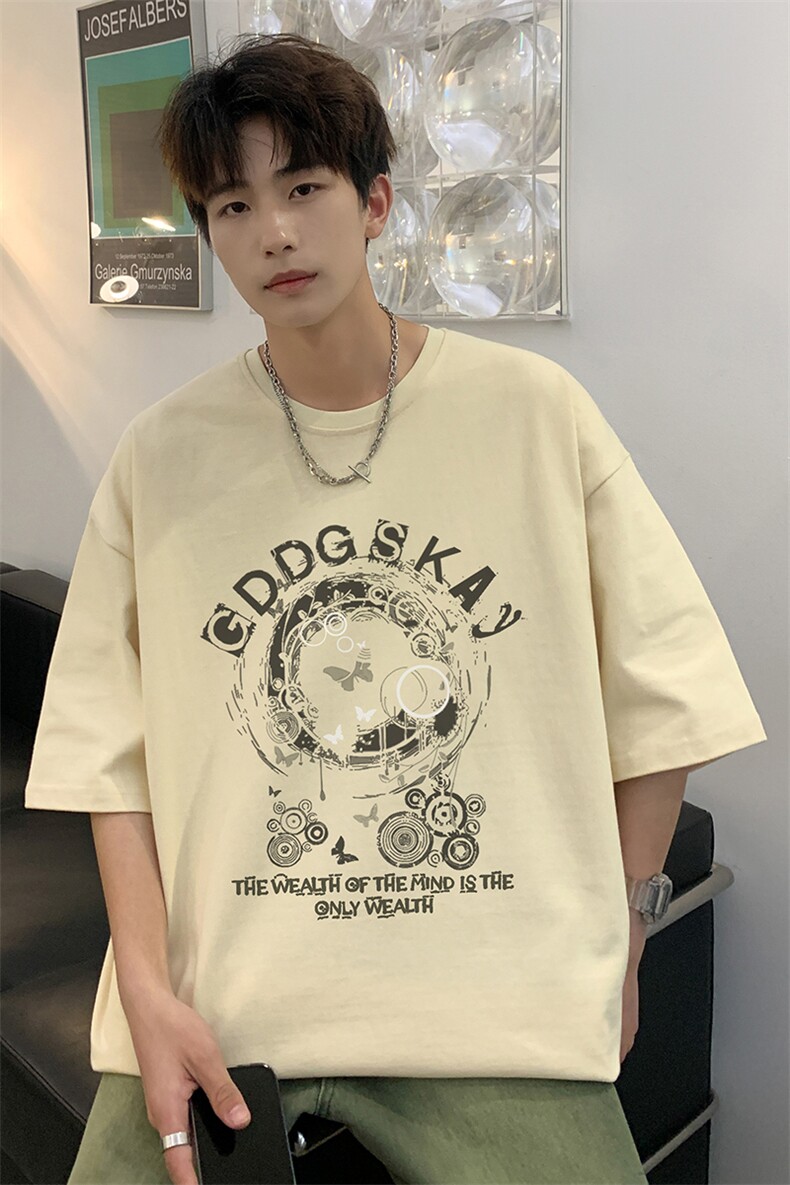 已注册/夏季新款内景纯棉中性圆领短袖T恤男潮宽松体恤DT9675/P25,男装T恤,电商B316