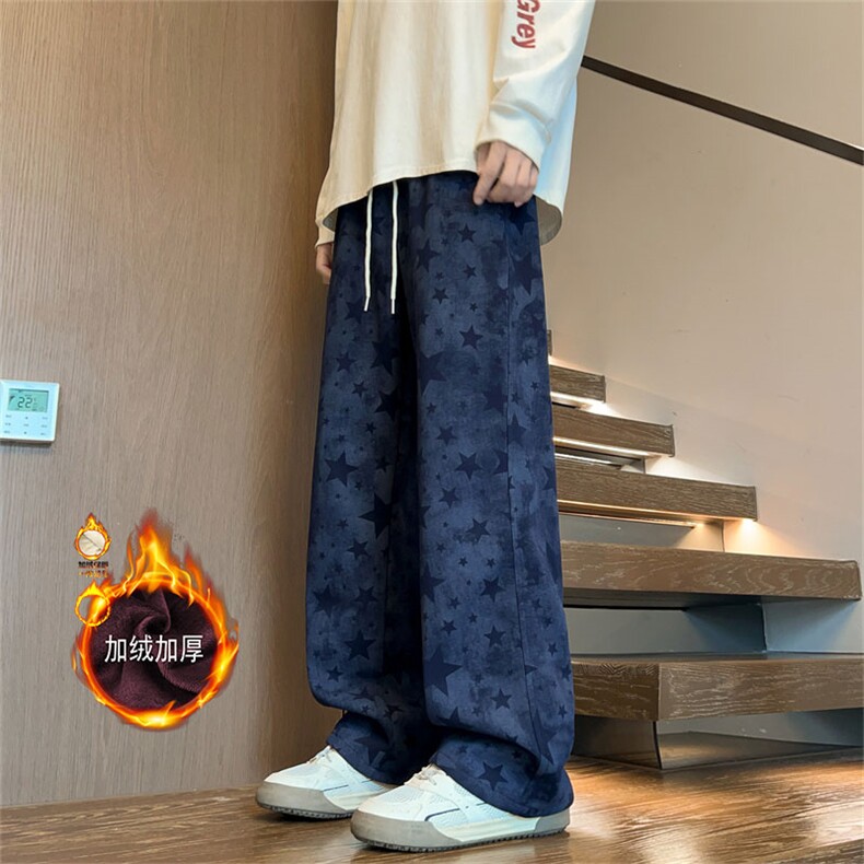 65华棉五角星印花加绒加厚休闲长裤M-3XL特P50，男装卫衣，电商B325