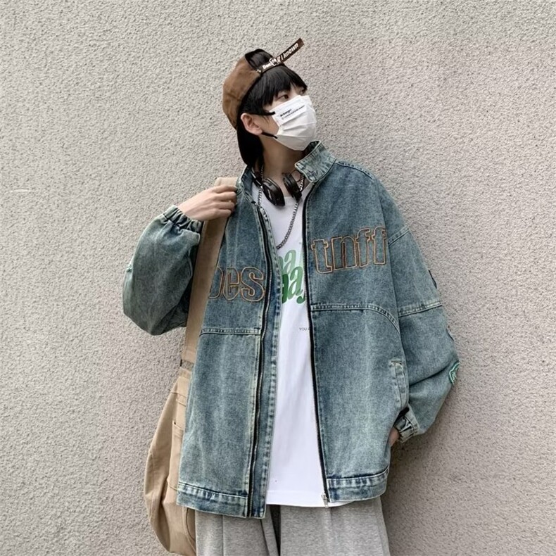 美式复古机车风牛仔外套男潮牌重工刺绣开衫拉链立领J2031P70,男装夹克,星座1116-2