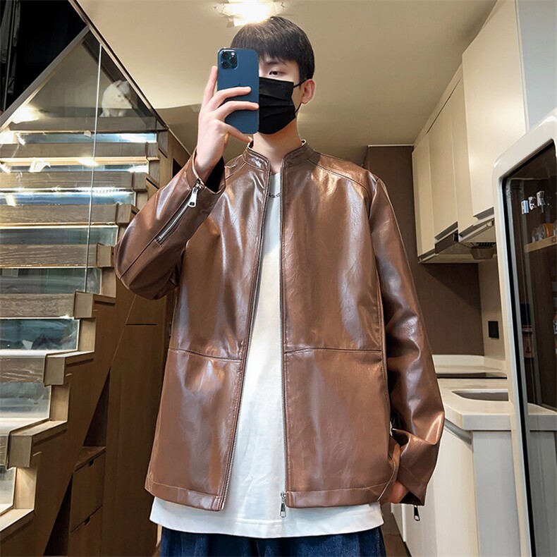 潮流皮夹克男春季男士休闲立领外套皮衣宽松机车A266-PY005-P85，男装皮衣，电商A266
