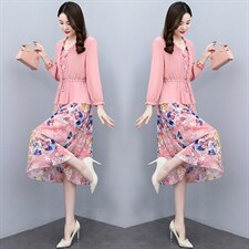2022春季时尚简约大方气质优雅碎花裙两件套，女装套装/套裙，香水丽阁