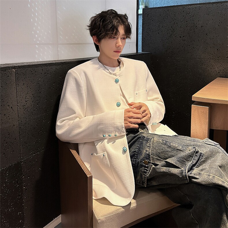 秋季新款设计师款绿松石纽扣小香风夹克外套A210A-JK03-P115,男装夹克,电商A210A