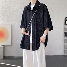 8XL-M肌理褶皱冰丝短袖衬衫男夏薄款半袖防晒衬衣外套DC28010P45，男装衬衫，电商B312