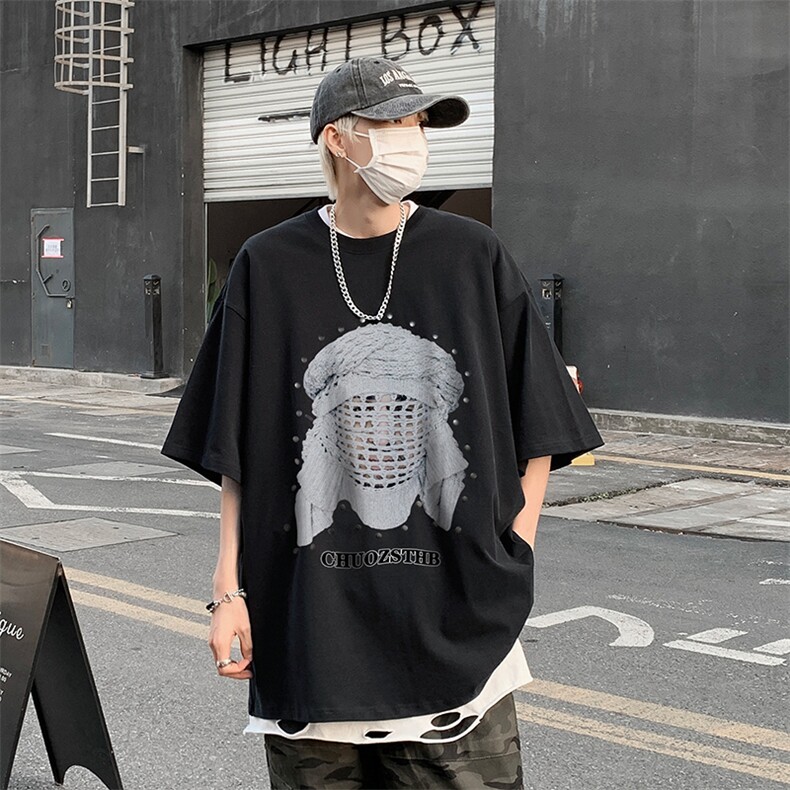 B239-1099-P25美式柳钉人像印花夏季高街重磅落肩袖短袖T恤男,男装T恤,星座514-2(原B239)