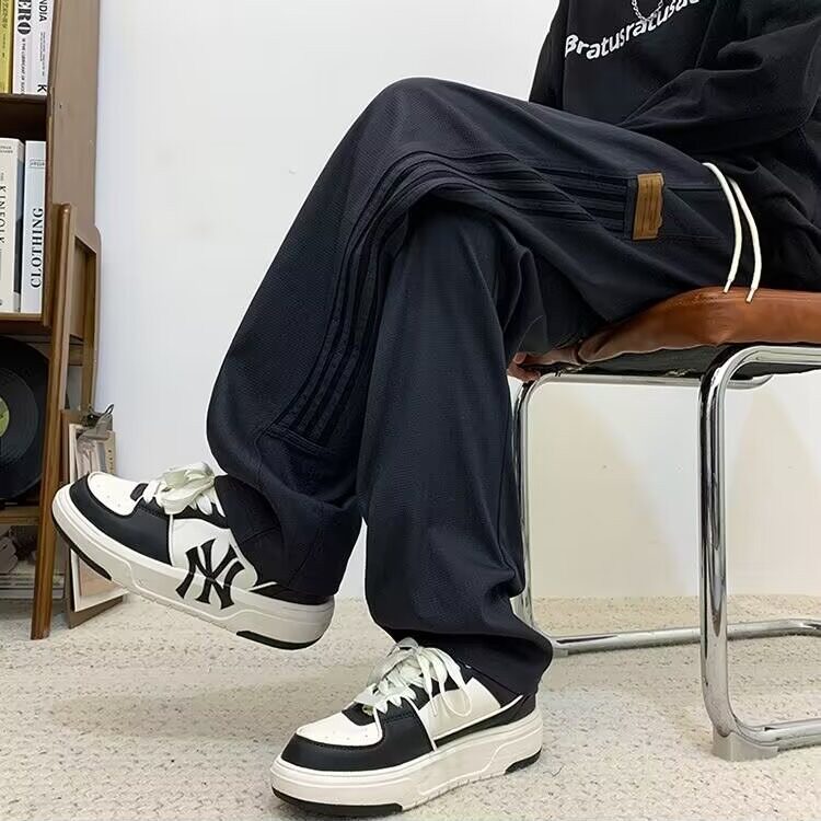 港风休闲裤子薄款男女春秋2026新款潮牌宽松直筒黑色阔腿运动长裤，女装休闲裤，星座601-2