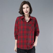 2021年春季排多扣格子衬衫直筒通勤长袖衬衣，女装衬衫，伊满意