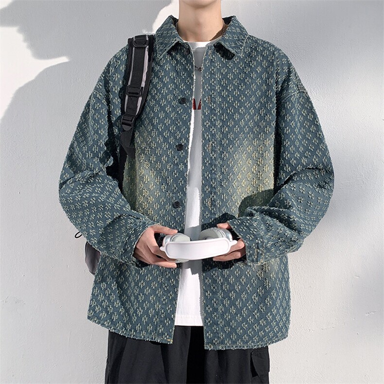 特批P55无差价25春设计感提花牛仔服夹克男时尚大码翻领外套NJ151,男装夹克,电商A001