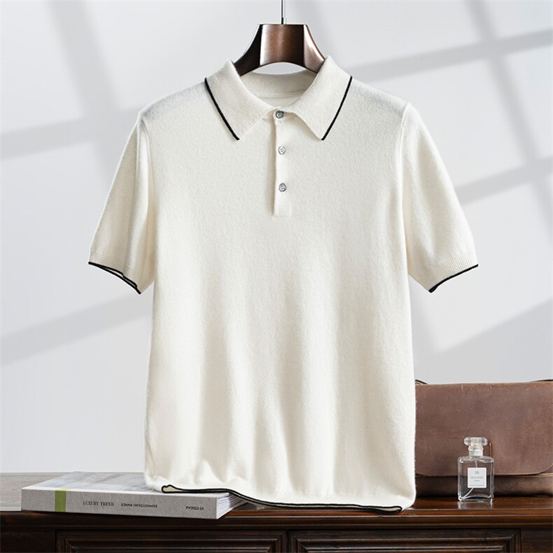 2024秋冬新款山羊绒男士POLO领撞色套头羊绒短袖，男装羊绒套衫，曼云男装羊绒