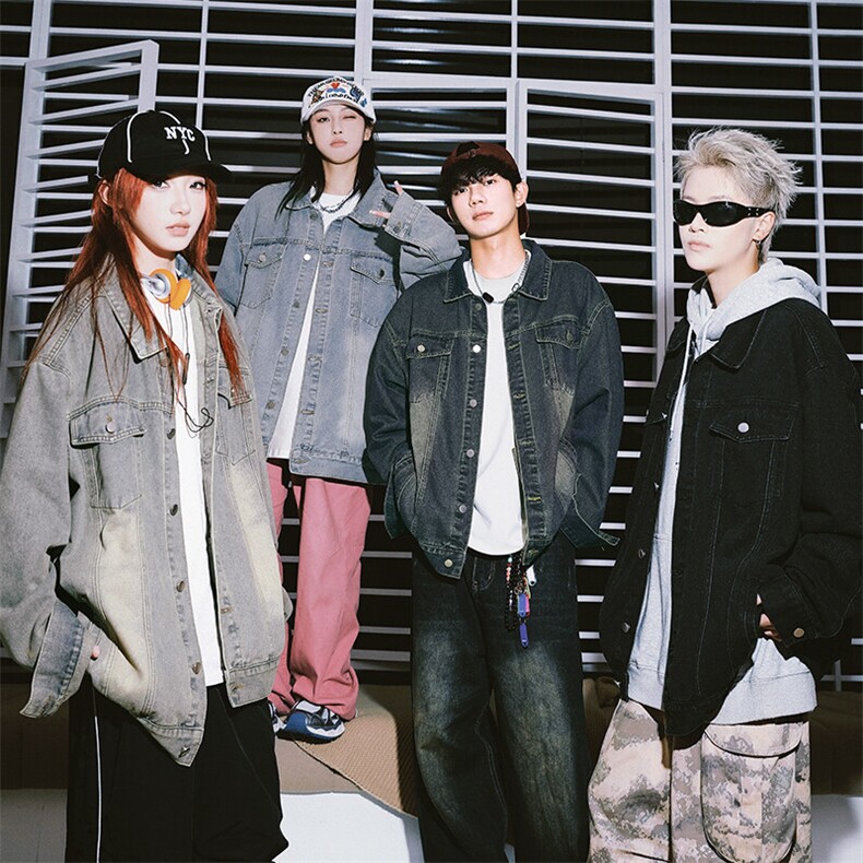 做旧水洗牛仔外套秋季Q2481-TP45不美式复古情侣款男女，男装工装外套，电商A102