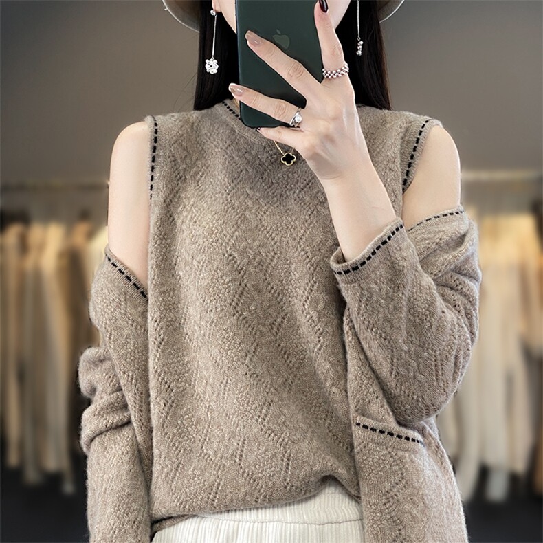 羊毛开衫女针织打底衫秋冬新款拼色长袖时尚羊绒外套,女装羊毛衫,蒙莲贝斯