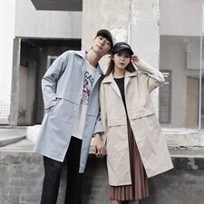 9076情侣风衣情侣装中长款宽松休闲情侣风衣男，男装风衣，星座404A