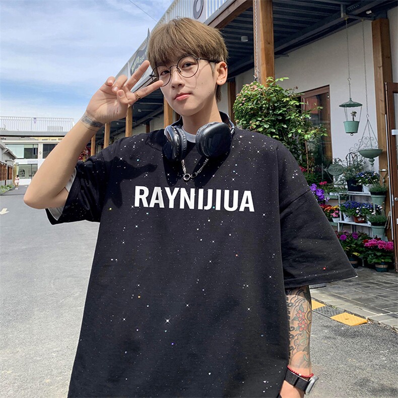 量大优供抖音视频支持得物配合二开美式满天星亮片短袖T恤MTX153,男装T恤,电商A486