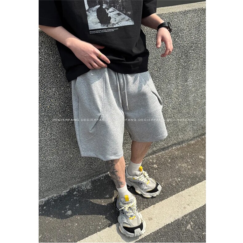 网图350克重磅暗褶圆弧剪裁宽松挺阔五分裤夏季男士休闲短裤特P33,男装牛仔裤,电商C306-1