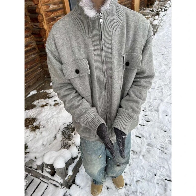 （灰色现货）网图A421-MY288冬季毛衣座山雕水貂绒棉衣P160，男装棉衣，电商A421