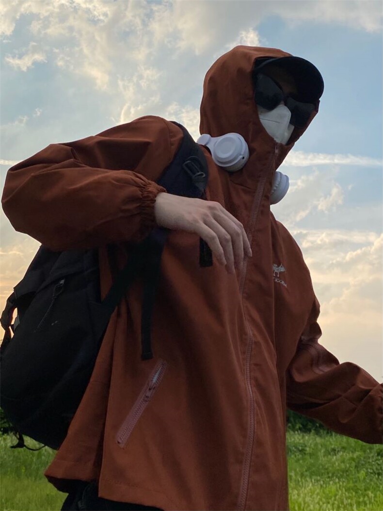 户外森系冲锋衣连帽夹克机能男宽松落肩纯色上衣外套J317-P55,男装夹克,星座1007（原301D）