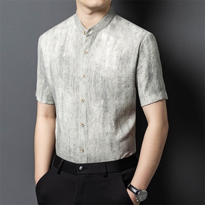 YL4372春夏男士新款短袖衬衫青年修身立领衬衣休闲打底衫图片