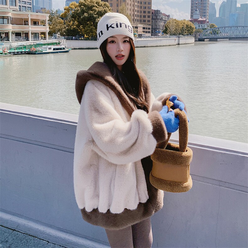 皮毛一体拼色外套2C095913P195K278,女装短外套,2C095