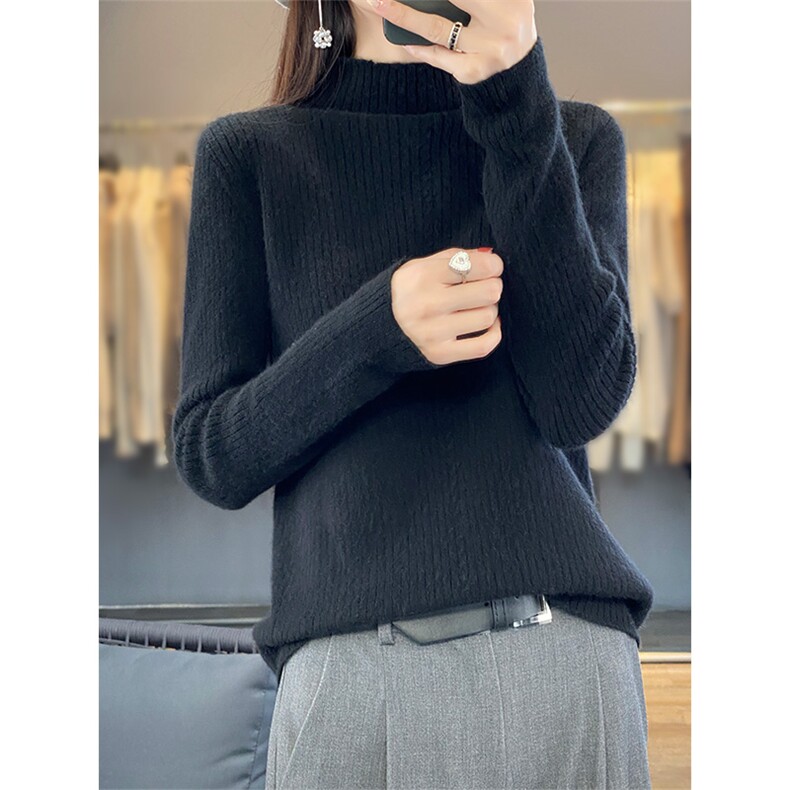 新款圆领羊毛衫女套头秋冬修身内搭2024年秋季,女装羊毛衫,绒汀羊绒