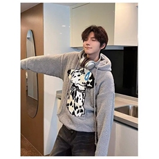 美式复古连帽套头毛衣男款冬季松弛慵懒情侣装斑点狗针织衫女，男装针织衫/毛衣，星座506A