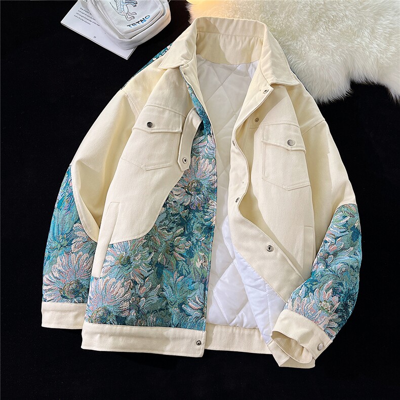 1港风平铺刺绣拼接设计大码M-5XL夹克棉服外套男8706P115控158，男装夹克，星座226-2