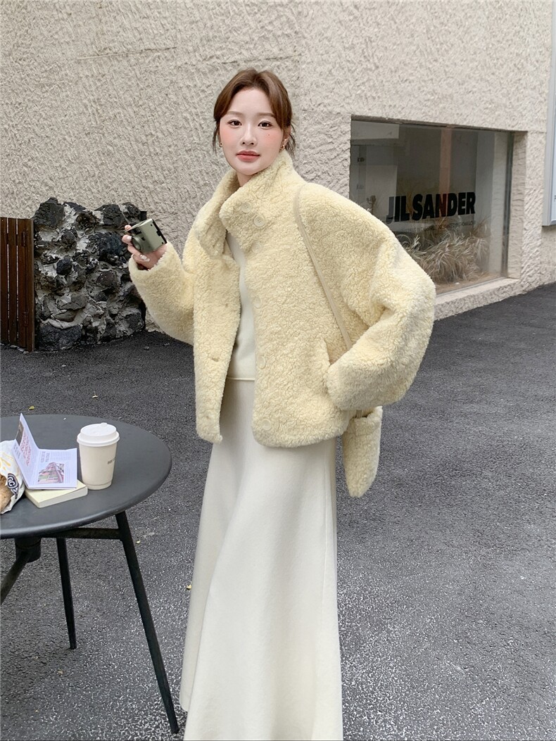 黄色毛绒外套女2025年冬季新款时尚甜美减龄巨好看设计感加厚棉袄,女装短外套,韩蜜菓