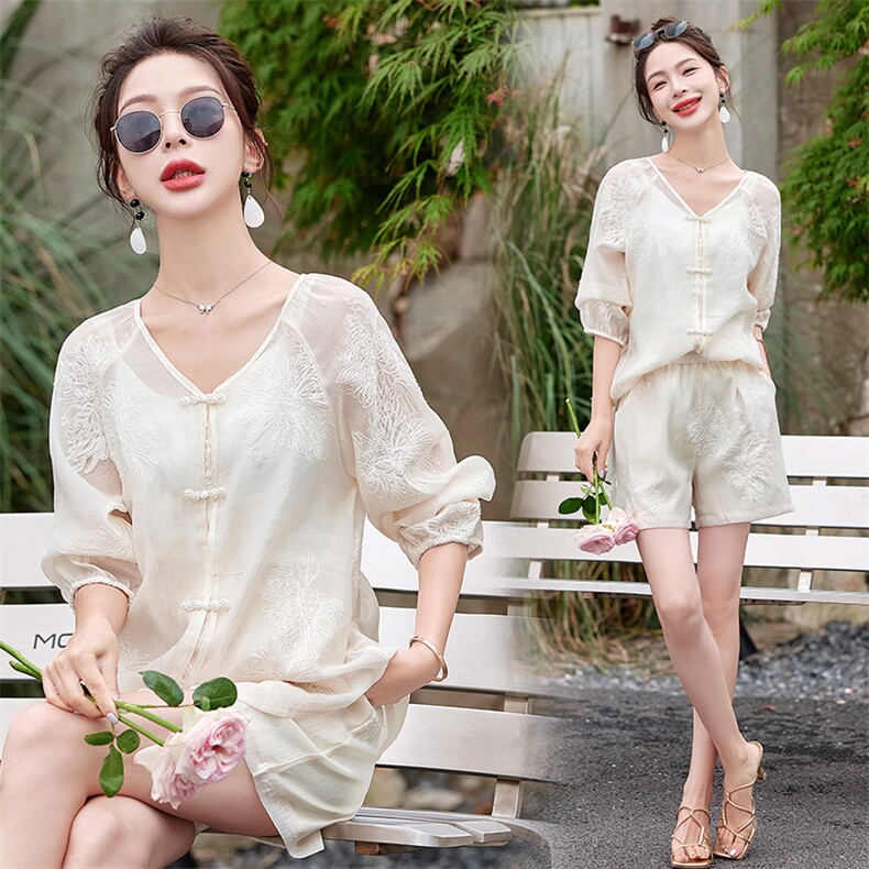 2024夏季女装新款时尚洋气刺绣防晒套裤，女装套装/套裙，魅衣本色