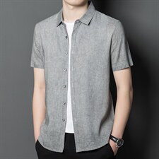 YL5455男式2023年夏季新款亚麻衬衫男短袖翻领休闲衬衣P59，男装衬衫，电商B360
