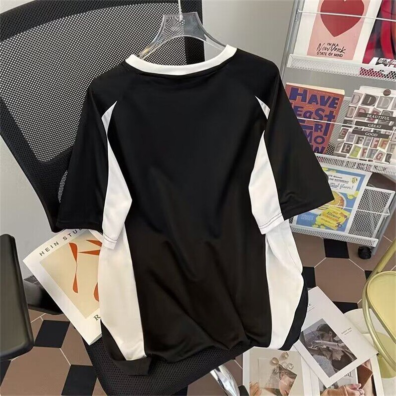 夏季运动短袖拼色设计感青少年t恤男女重磅宽松美式休闲半袖,男装T恤,星座1013