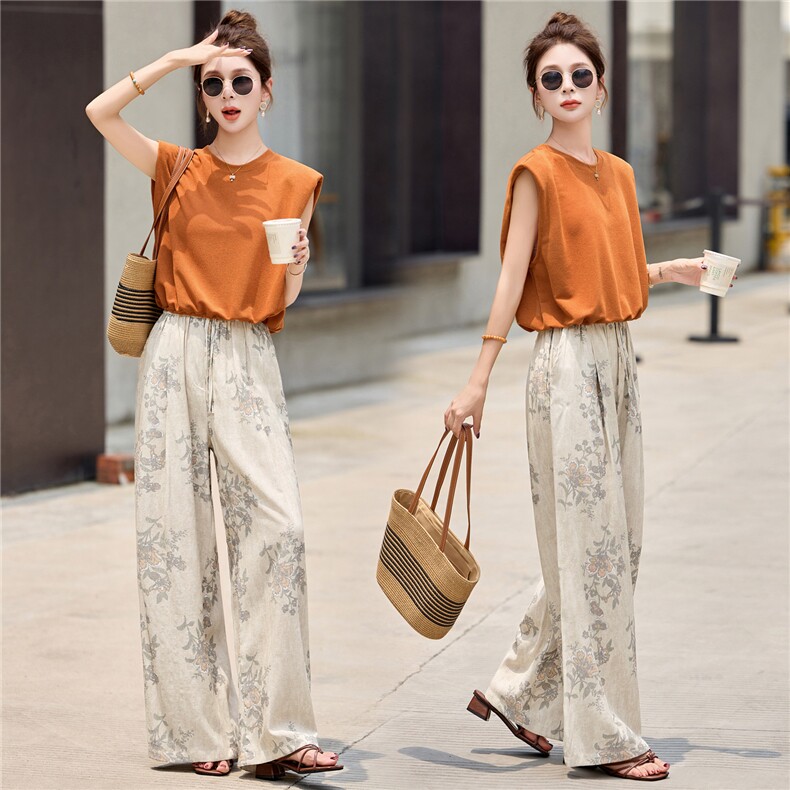 欧洲站潮流时髦套装2025夏新款女流行高级感减龄休闲阔腿裤两件套，女装套装/套裙，瑶迪依秀