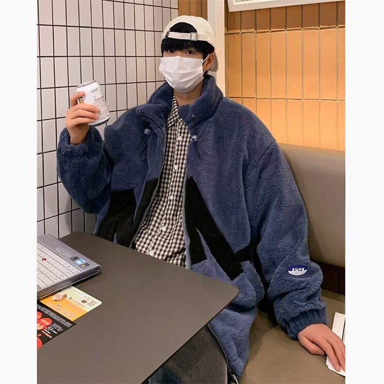 2023新款羊羔毛棉衣男冬季加厚加绒棉服潮流牌休闲棉袄 W6051-P50图片