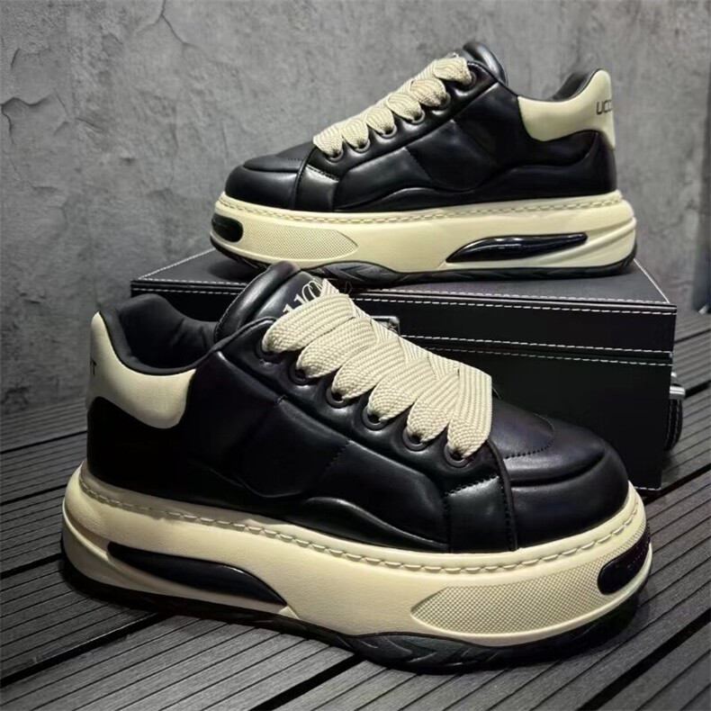 男鞋小白鞋休闲鞋秋冬季皮面厚底增高百搭板鞋男面包鞋，男鞋靴子，星座1407-6