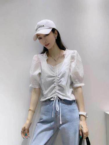 【现货】木耳边抽绳小衫，女装，秋水月亮