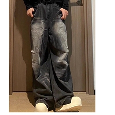 美式复古水洗做旧纹宽松百搭直筒阔腿裤牛仔裤秋冬季垂感，男装牛仔裤，星座506A