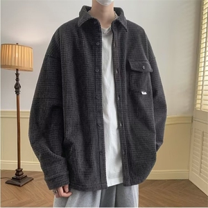简约衬衫男长袖冬季潮流宽松百搭灯芯绒衬衣痞帅外套寸衫衣服慵懒图片