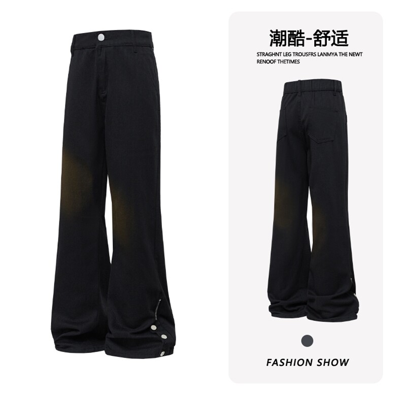 B221美式ins高街小众排扣拉链修身微喇牛仔裤LK22073-特P45控78,男装牛仔裤,电商B221