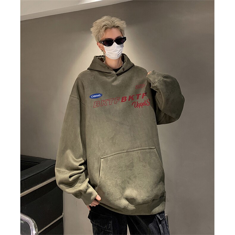 抖音得物供货提供视频秋冬重磅美式麂皮绒连帽卫衣JLM05,男装卫衣,电商A486