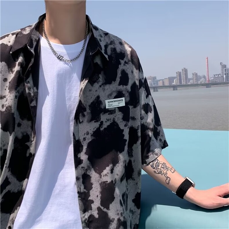 夏季新款衬衫潮流慵懒男方领冰丝衬衫C782P32图片