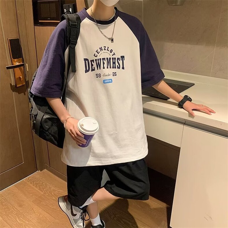 青春流行简约撞色男T恤标准夏季五分袖ins时尚潮牌圆领城市,男装T恤,星座716-4