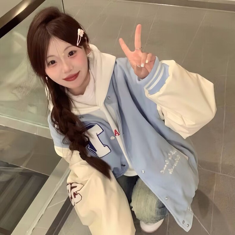 2025春秋季新款青少年男女生宽松夹克美式刺绣棒球服外套上衣潮流图片