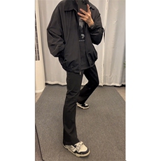 抖音得物品质cleanfit弹力黑色微喇直筒牛仔裤KZ06，男装牛仔裤，星座310A-4