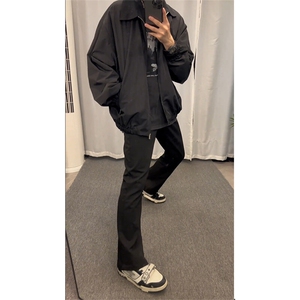 抖音得物品质cleanfit弹力黑色微喇直筒牛仔裤 KZ06图片