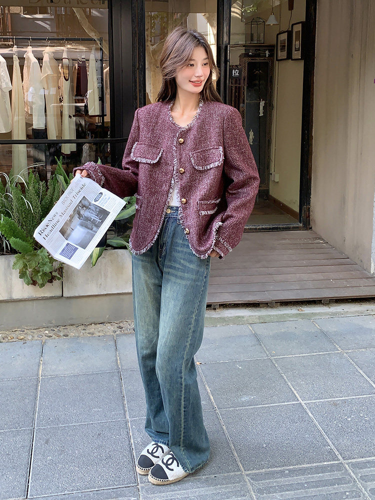 红流苏编织小香风外套女2024春秋新款小个子超好看短款上衣,女装短外套,浙宝192（原082）